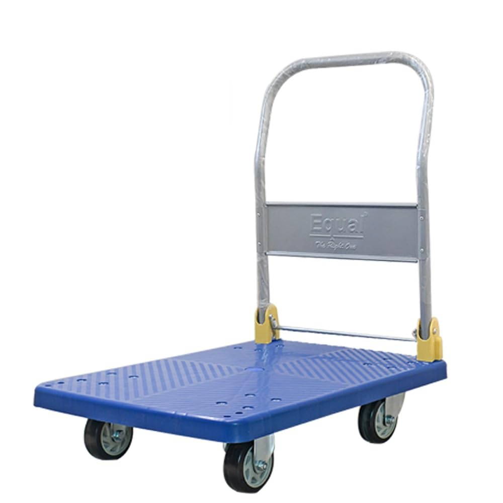 - 500kg Capacity Plastic Foldable Platform Trolley For Heavy Weight/Material Handling Goods Trolley For Home, Office, Warehouse & Industries - 63cm x 105cm (5" Wheel/Blue)