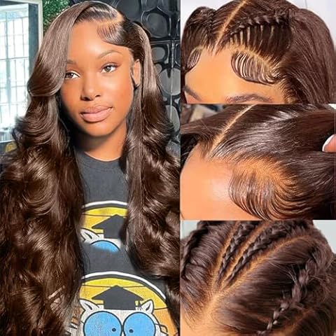 Muokass 24 Inch Chocolate Brown Lace Front Wigs Human Hair Body Wave 250% Density 13x6 HD Full Lace Front Wigs Human Hair Pre Plucked Glueless Frontal Wig Colored #4 Human Hair Wigs Cover