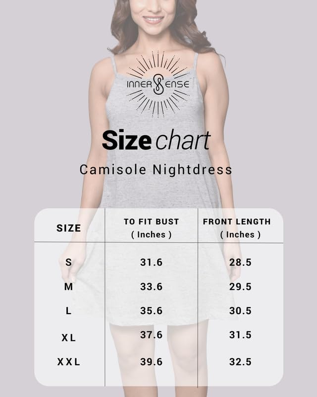 Image of Inner Sense Organic Cotton Nighty for Women Stylish I Above Knee Length Spaghetti with Scoop Neck Design I Adjustable Straps Camisole for Woman to Wear Solo or Layered
