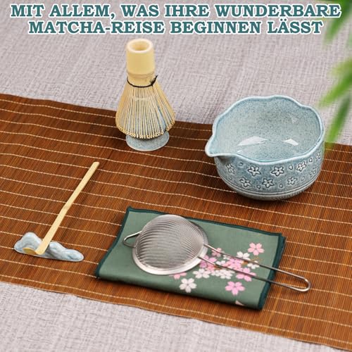 VPISHYKE Premium Matcha Set – Matcha Tea Set 7-teiliges traditionelles Tee-Set mit Bambusbesen, Schale, Sieb & Zubehör – Perfekt für Matcha-Liebhaber（Dunkelblau）