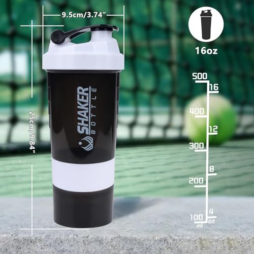 Image of XTK Shaker Bottle Protein Shaker Bottles with Storage and Mix Ball, 16OZ Sports Water Bottle with Pill Organizer,Leak Proof Portable Shaker Cup for Protein Mixes and Pre Work Out,BPA Free(white)