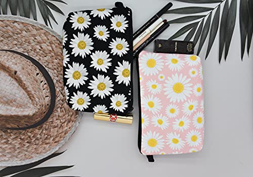 2 Pcs Cosmetic Bag for Women Small Make Up Bag Waterproof Travel Toiletries Pouch with Zipper for Organizing Small Items, Gift Bags for Birthday Christmas(Daisy Flower 1)3