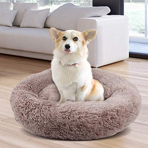 Cama quente luxuosa de pelúcia para cães pequenos e médios, gatos, sofá redondo para animais de esti