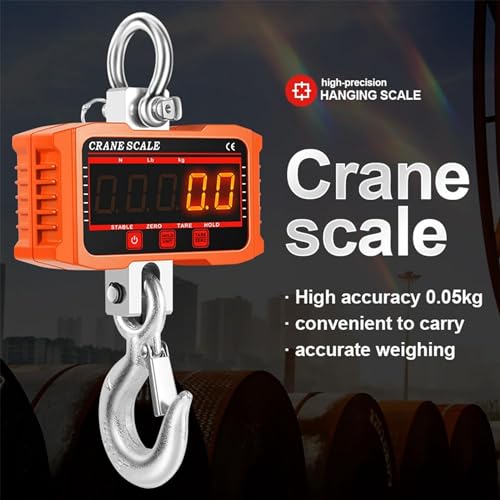 High Accuracy 1000KG Digital Crane Scale - Heavy Duty with LED Red/Green Display, Unit Conversion, Data Hold, Tare & Zero Functions for Construction, Travel & Fishing