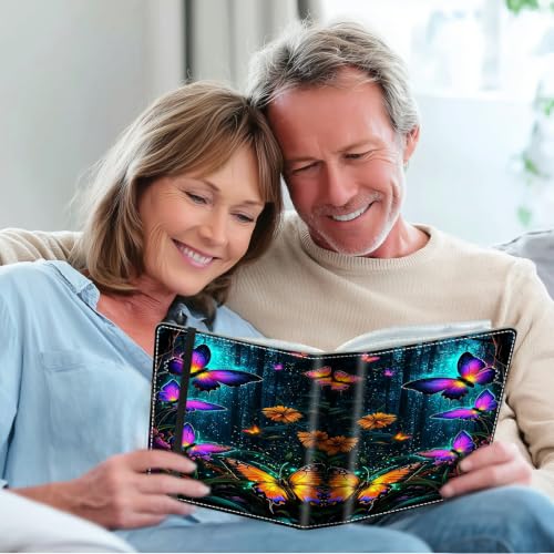 Image of Photo Album 4x6 120 Photos with Strong Elastic Band, Neon Butterfly Garden