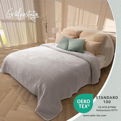 Gräfenstayn Premium Tagesdecke 240x260 cm – Bettüberwurf mit Nahtloser Steppung & Blatt-Design – Samt-Decke – weich… – Ansicht 2