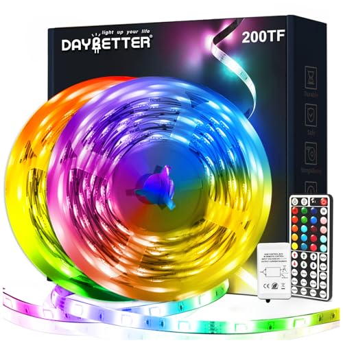 Image of DAYBETTER Led Strip Lights 200ft, RGB Led Light Strip with 44 Keys Remote Controller, Color Changing Led Lights for Bedroom 100 ft of 2 Rolls