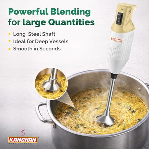 Image of Kanchan Majesty Hand Blender with 3 Stainless Steel Blades Mincer, Whisking, Beater | Electric Blender for Kitchen with Low Noise Powerful 180W Copper Motor 2-Speed Control - 2 Year Warranty (Beige)