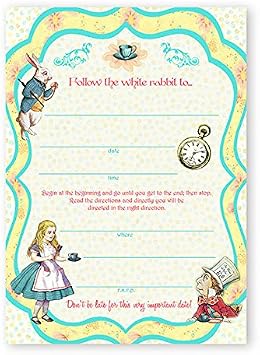 Alice in Wonderland Large Invitations - 10 Invitations + 10 Envelopes
