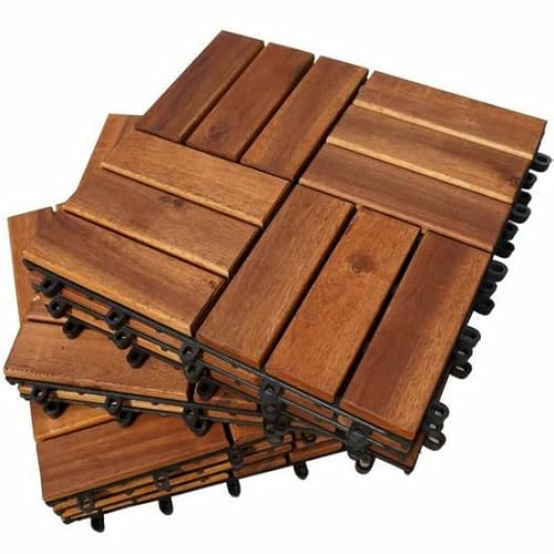 Bagno Italia Carreaux avec lattes en bois revêtement sol extérieur 0,99 m2 11 panneaux de 30 x 30 cm Cover