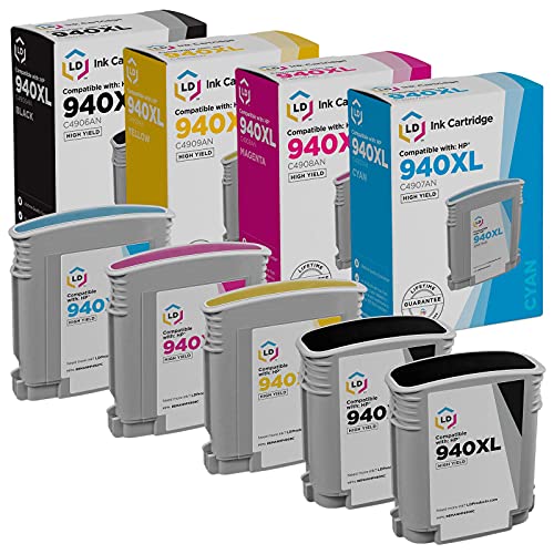 LD Products Remanufactured 940XL 940 Ink Cartridges HP High Yield to Use with Officejet Pro 8500 Wireless, 8500a, 8500a Plus, 8500a Premium, 8500, 8000, 8000 Wireless, 8500 Premier (5-Set, BCMY)