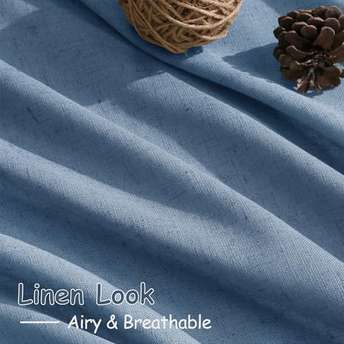 Image of Nanspring Stone Blue Linen Curtains 84 Inches Long for Living Room Back Tab Luxury Light Filtering Privacy Semi Sheer Curtain Modern Farmhouse Boho Drapes for Bedroom Office 2 Panels Set 52x84