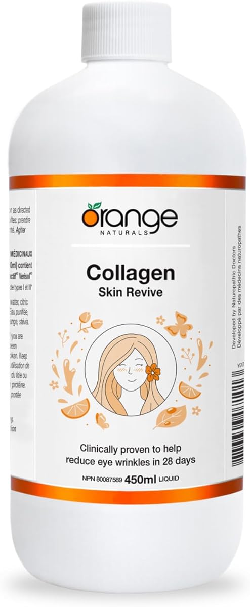 Orange Naturals Orange Naturals Collagen Skin Revive Liquid Supplement 450ml 45-Servings - Hydrolyzed Collagen Peptide for Women, Support Smooth Skin, Radiant Complexion, Hair & Nail Strength, Orange Flavour