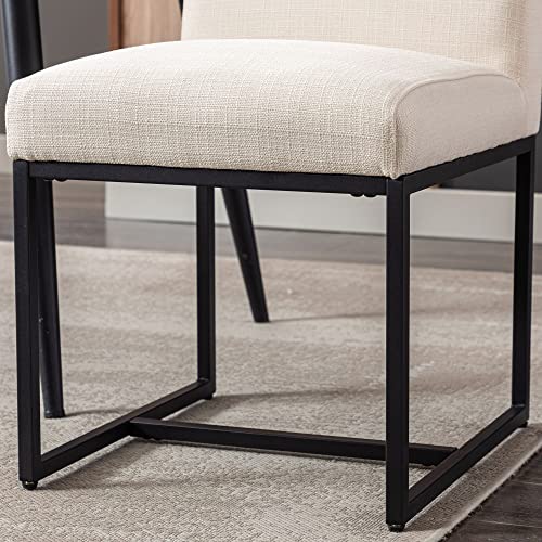 Vescasa Linen Upholstered Dining Chairs Set Of 6, Mid Century Modern Padded Chair With Black Metal Frame For Restaurant, Dining Room, Kitchen, Cream #TOP4