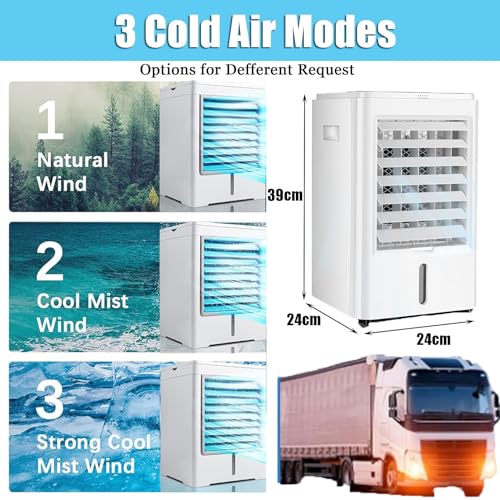 Aire acondicionado para vehículos recreativos, enfriador evaporativo, ventilador portátil 4 en 1 con control remoto, 4 bolsas de hielo, 3 velocidades, enfriador para camiones, automóviles y autobuses