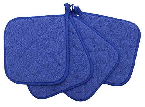 Cotton Pot Holders Cotton Made Machine Washable Heat Resistant Everyday Kitchen Basic Terry Pot Holder, Hot Pads, Trivet For Cooking And Baking Set Of 4 (Dark Blue) #TOP2