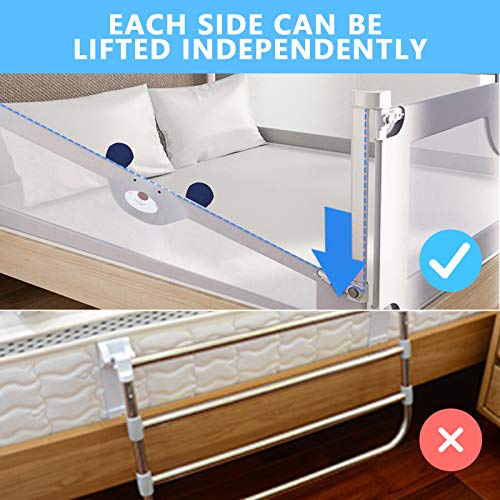 Rdhome 59" Bed Rails For Toddlers Extra Tall Safety Baby Bed Guard, Vertical Lifting Bed Guardrail For Kids, Collapsible Double Lock Bedrail Fits Queen Size Bed (1 Side) #TOP4