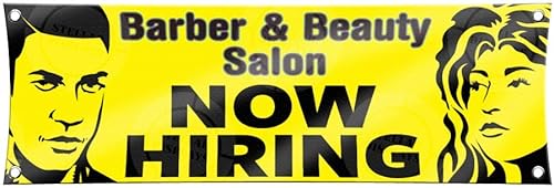 Miniatura 4 de Cartel de vinilo colorido con texto en inglés "Barber & Beauty Salon Now Hiring Banner"
