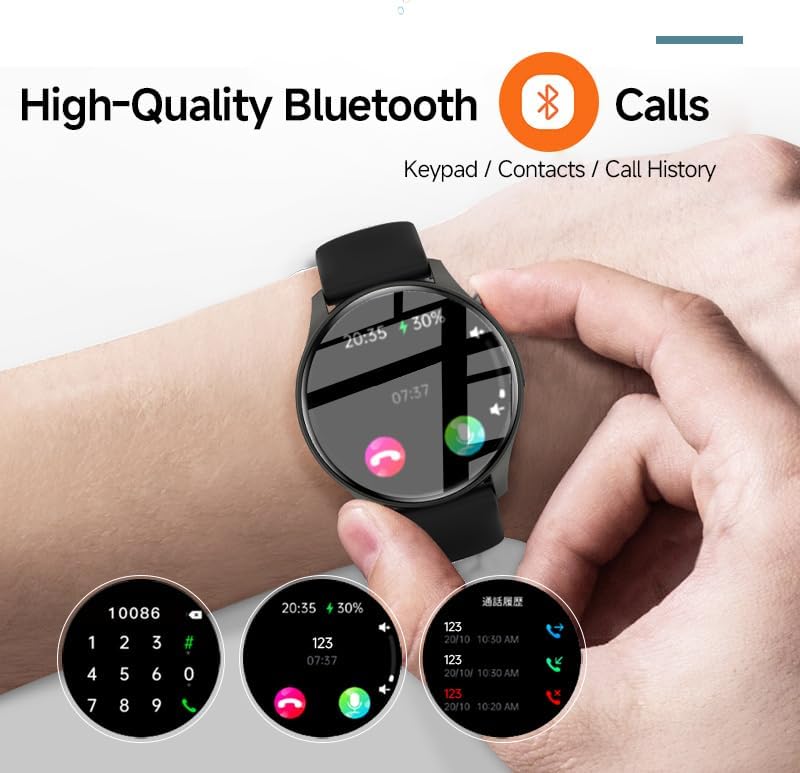 SLuB ZW60 Smartwatch on a wrist displaying a phone call interface with a dial pad, recent calls, and contact options.