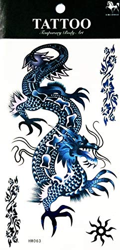 NipitShop 1 Sheet Temporary Tattoo Large 3D Dragon Blue Waterproof
