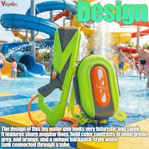 Image of VikriDa Backpack Electric Water Gun with Rechargeable Battery 1350ml Large Capacity Tank Up to 40ft Long Range Powerful Water Blaster for Kids Summer Toy for Beach,Poolside Splash Play & Water Games