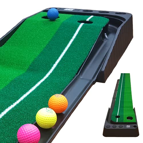 Macro Giant Golf Putting Mat Set, 12 Colorful PU Foam Balls, 3 Meter (118.11 inch) Mat, 2 Practice Clubs, 3 Heads, 1 Tee, Automatic Ball Return Feature