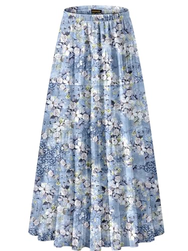 Image of NASHALYLY Women's Chiffon Elastic High Waist Pleated A-Line Flared Maxi Skirts