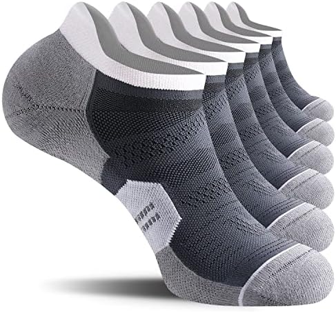 CS CELERSPORT Men's Ankle Running Socks with Cushion, Arch Support Low Cut Athletic Tab Socks for Men Women 6 Pack