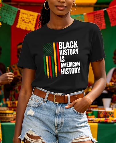 Image of Juneteenth Shirts for Women-Black History is American History Tee Tops African American Short Sleeves