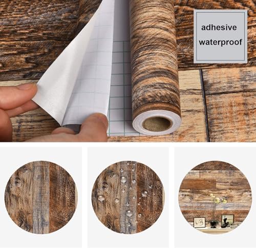 WENMER 23.6" x 1180" Brown Wood Wallpaper Peel and Stick Shiplap Self Adhesive Contact Paper for Cabinet Countertop Shelf Drawer Wall Door by WENMER - Used condition - Image 7