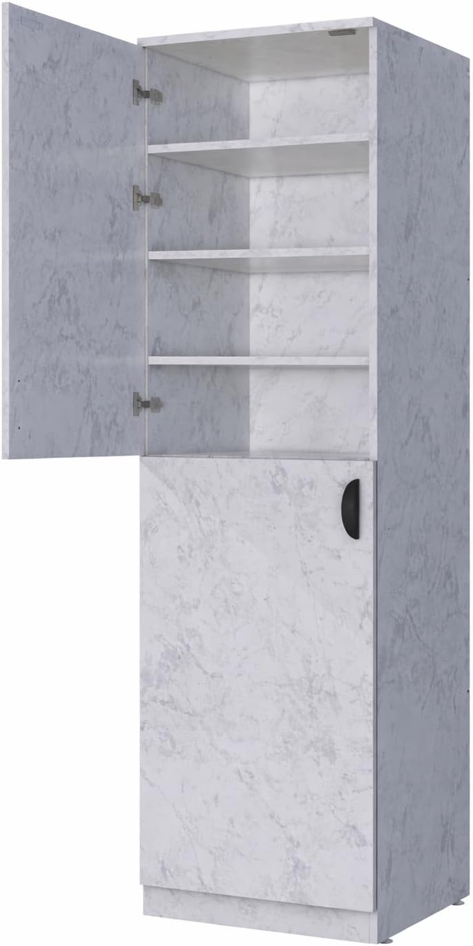 Commercial Storage Cabinet, 8-Foot Tall, 96x24x24 Inches, MDF with Melamine Finish, Soft-Close Doors, 8 Shelves (White Marble)