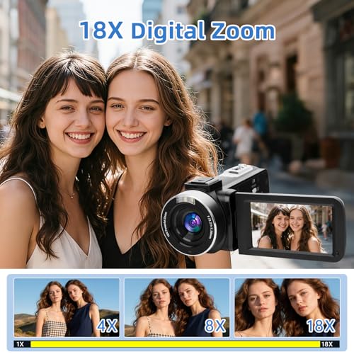 Camcorder Video Camera 4K, 42MP Vlogging Camera for YouTube with 18X Digital Zoom, 3.0" 270° Flip Screen, Includes 32GB SD Card, 2 Batteries, Remote, Webcam Mode - Image 4