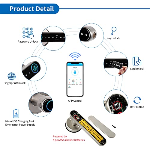 Image of CATCHFACE Fingerprint Door Handle - Keyless Entry, Biometric Smart Door Lock with WiFi Connectivity - Satin Nickel