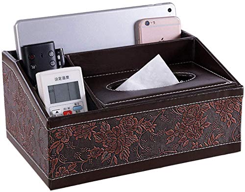LINPOZONE Organiseur de bureau multifonction en cuir synthétique avec 3 compartiments pour télécommande Marron Taille L Cover