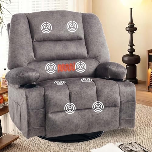 KCQ Oversized Massage Swivel Rocking Recliner Chair Sofa for Adult Grey