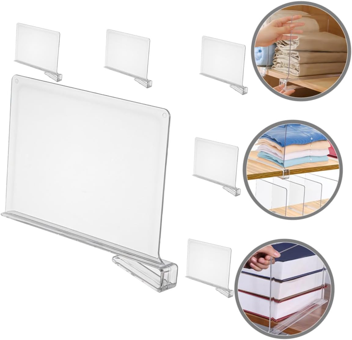 6Pcs Clear Closet Shelf Dividers Transparent Wardrobe Organizers for Kitchen Office Storage Space-Saving Vertical Storage Separators for Cabinets