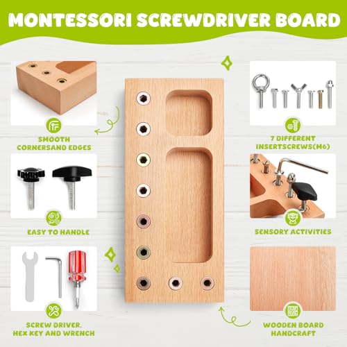 TenFans Montessori Busy Board for Toddlers 3-5 Years, Wooden Screwdriver Activity Board, Fine Motor Skills & Sensory Development Toy, Preschool Learning & Travel - Image 4
