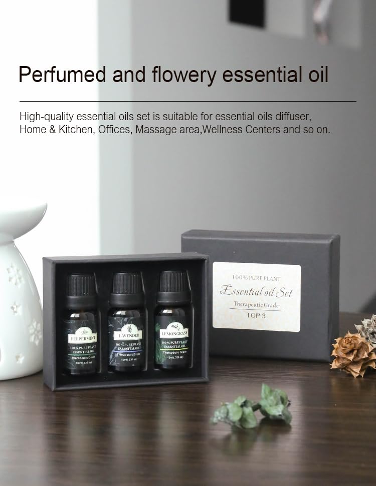 Image of DOCOSS Acrylonitrile Butadiene Styrene Essential Oil for Home Fragrance Diffuser, Humidifier| 10ml Bottle|Aroma Oil Pack of 3(Lavender, Peppermint, Lemongrass)