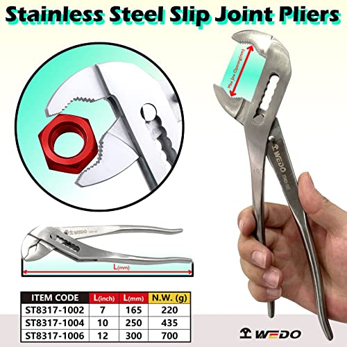 WEDO 10" Slip Joint Pliers,Tongue and Groove Pliers,Quick Release Water Pump Pliers,Stainless Steel V-Jaw - Image 2