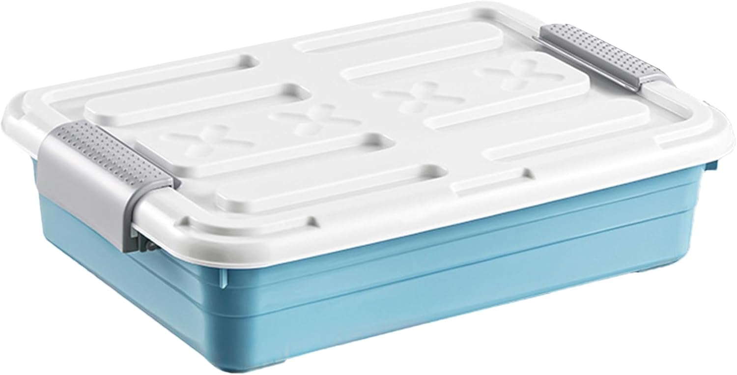 Wheeled Storage Box - Under Bed Storage Containers with Durable Frame, Portable Linens Organizer | High Load-Bearing Clothes Holder, Waterproof Caster Container for Bedroom, Dorm, or Closet Space