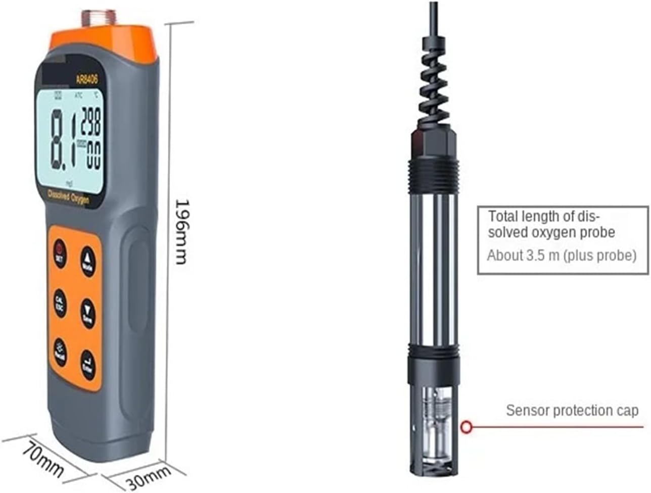 Digital Display Dissolved Oxygen Meter, Water Quality Tester Precise Measurement AR8406