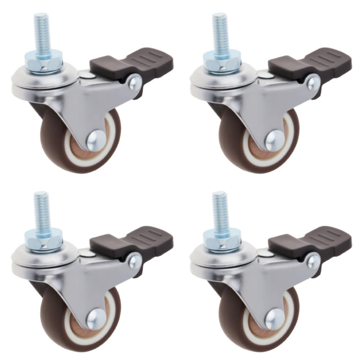 Juego de 4 Ruedas giratorias pequeñas de Goma TPR de 1 Pulgada con rodamientos de Bolas para Muebles con Freno (Color café, 1" M6 x 15 (con Freno))