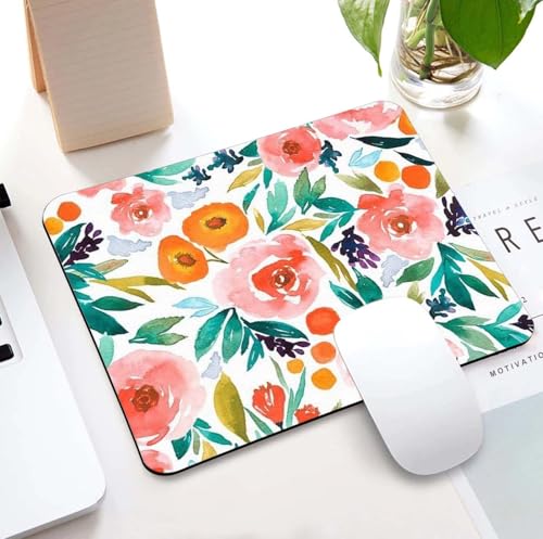 Image of Mouse Pad Watercolor Florals, Premium-Textured Custom Mouse Mat Design, Washable Mousepad Lycra Cloth, Non-Slip Rubber Base Computer Mouse Pads for Wireless Mouse
