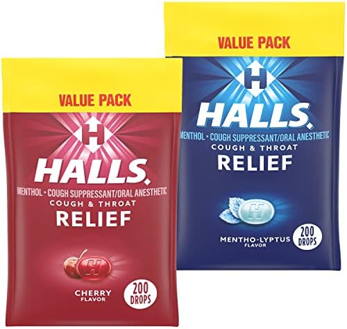 HALLS Relief Variety Pack, Cherry and Mentho-Lyptus Cough Drops, 2 Value Packs of 200 Drops (400 Drops Total), 200 Count (Pack of 2)