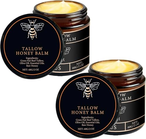 2PCS Grass-Fed Beef Tallow Balm With Raw Honey, Moisturising Cream For Soft, 100% Grass-Fed Beef Tallow, Natural Honey & Beeswax Moisturizer, Deep Hydration & Nourishment, Oil-Free & Unscented
