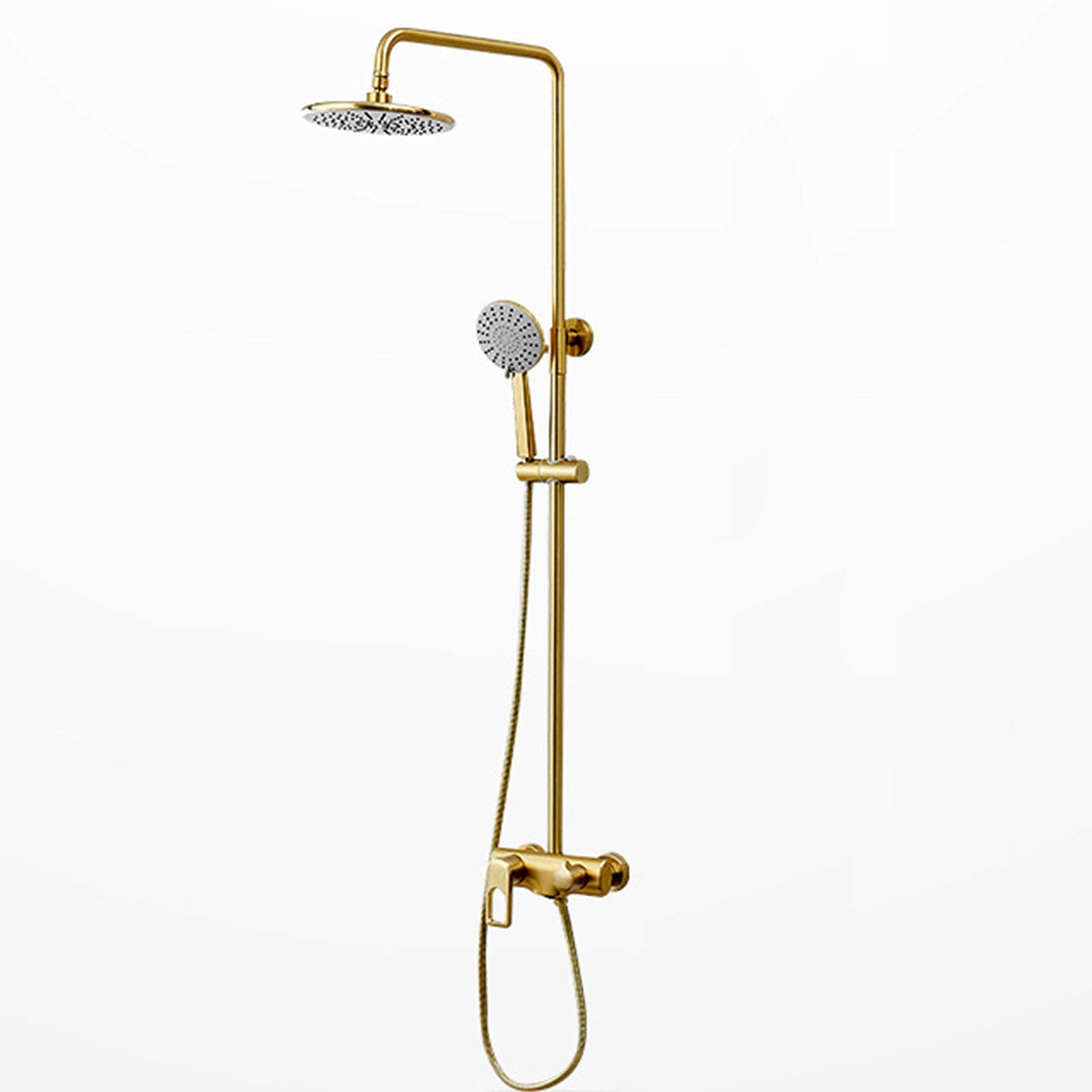 AYCDL Exposed Shower System Brushed Gold, Luxury Rainfall Shower Head with Hand Shower, Bathroom Shower Faucet Fixture Wall Mount Triple Function