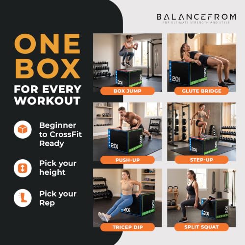 Image of BalanceFrom 3-in-1 Foam Plyometric Jump Box for Home Gym, Multiple Heights.