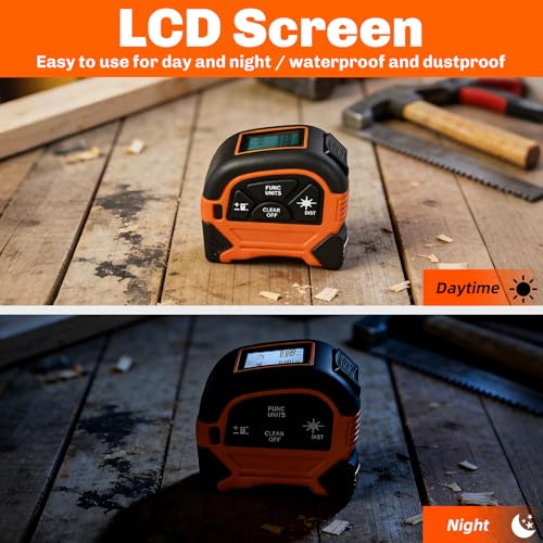 2-in-1 Laser Tape Measure, 197Ft Rechargeable Digital Laser Measurement Tool & 16Ft Tape Measurer with LCD Backlight - Pythagoras/Distance/Area/Volume Digital Tape Measure for Construction