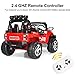Costzon Ride On Truck, 12V Battery Powered Car, Parental Remote Control & Manual Modes Vehicle w/Colorful LED Lights, MP3, Volume Control, Overload Protection for Kids (Red)