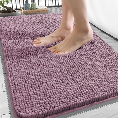 Image of OLANLY Bathroom Rugs 34x21, Extra Soft Absorbent Chenille Bath Rugs, Rubber Backing Quick Dry, Machine Washable Bath Mats for Bathroom Floor, Tub and Shower, Home Decor Accessories, Deep Plum